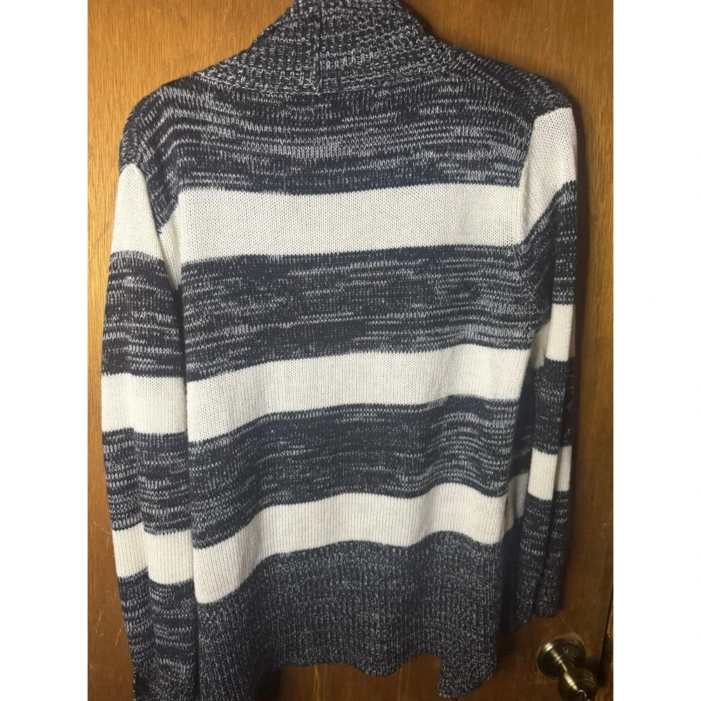Duetime Maternity Cardigan Sweater L Navy Blue White Striped Open Front Shawl
